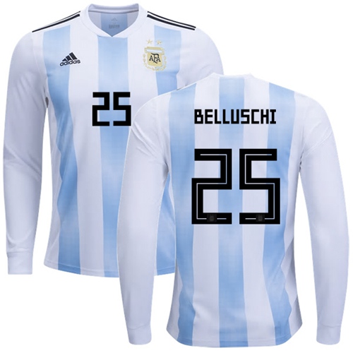 Argentina #25 Belluschi Home Long Sleeves Soccer Country Jersey - Click Image to Close